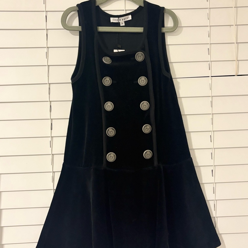 Elegant Black Velvet Kids Dress with Button Accents